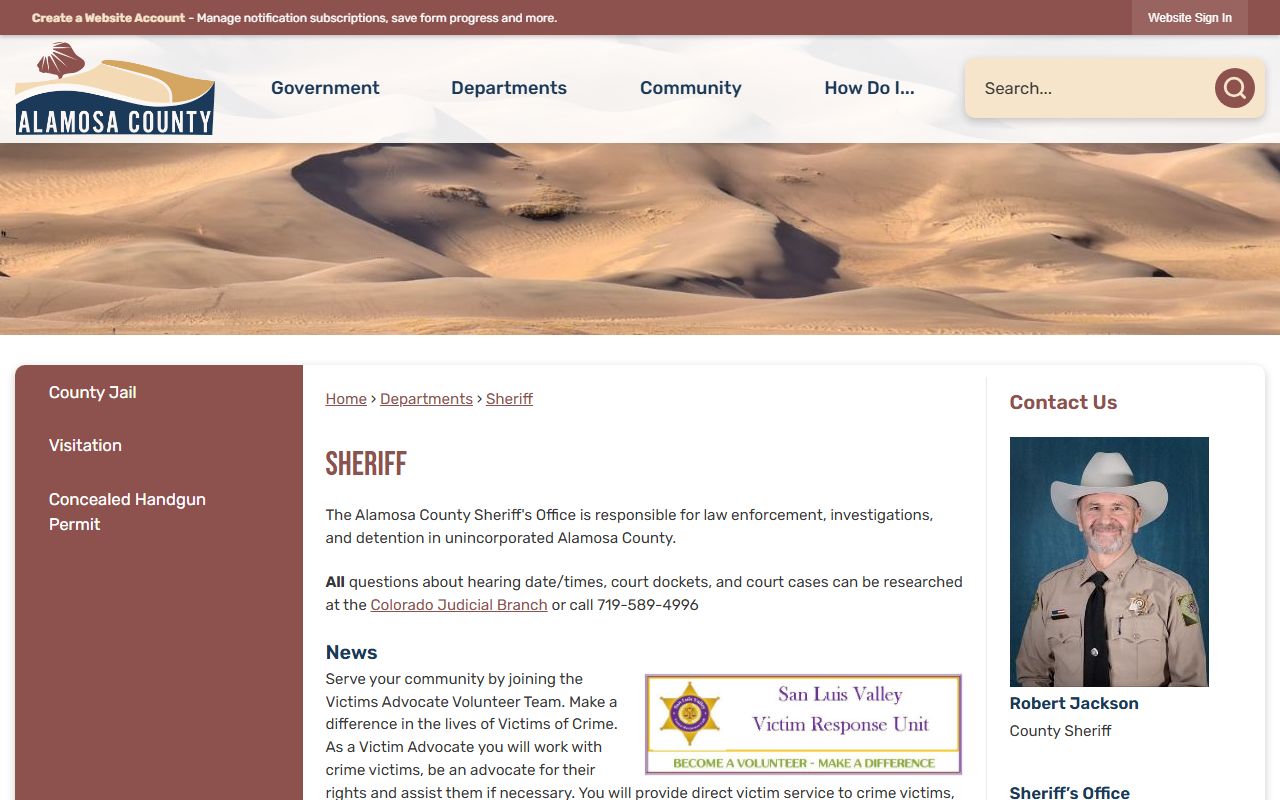 Alamosa County Sheriff's Office booking photo and jail records request contact
